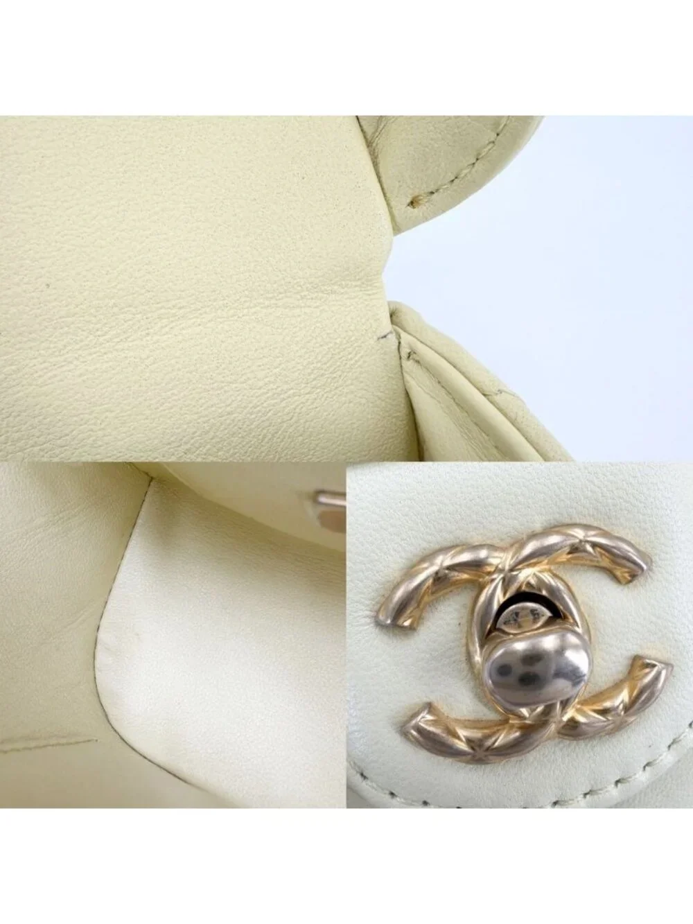 Chanel 2-Way Quilted Vanity Shoulder Bag Crossbody CC Logo Lambskin Yellow Gold